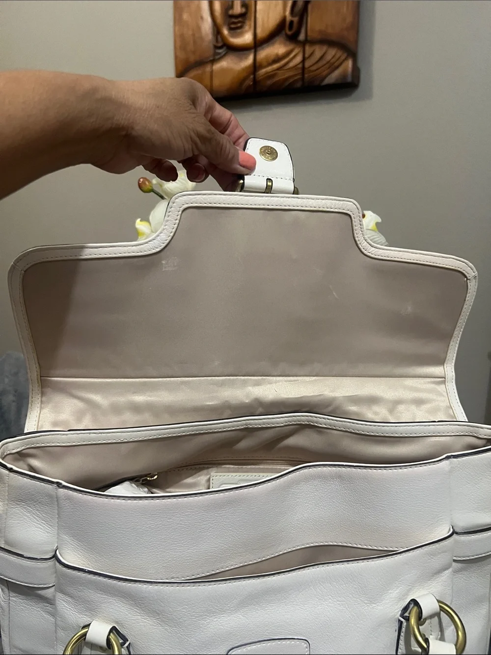 Coach Vintage Cream Campbell Flap Leather Satchel Retail $398 GUC